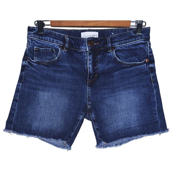 Loft Women's 25" Cotton Blend Dark Wash Denim Frayed Cutoff Shorts - Picture 1 of 5